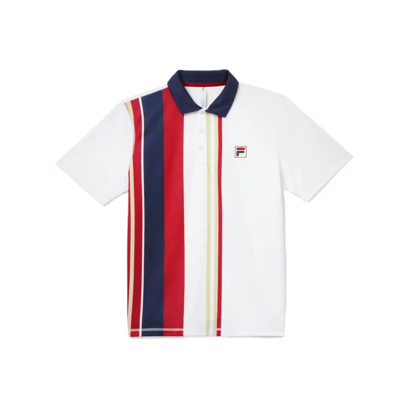 FILA Heritage Stripe Short Sleeve Polo Shirt Unisex White-0