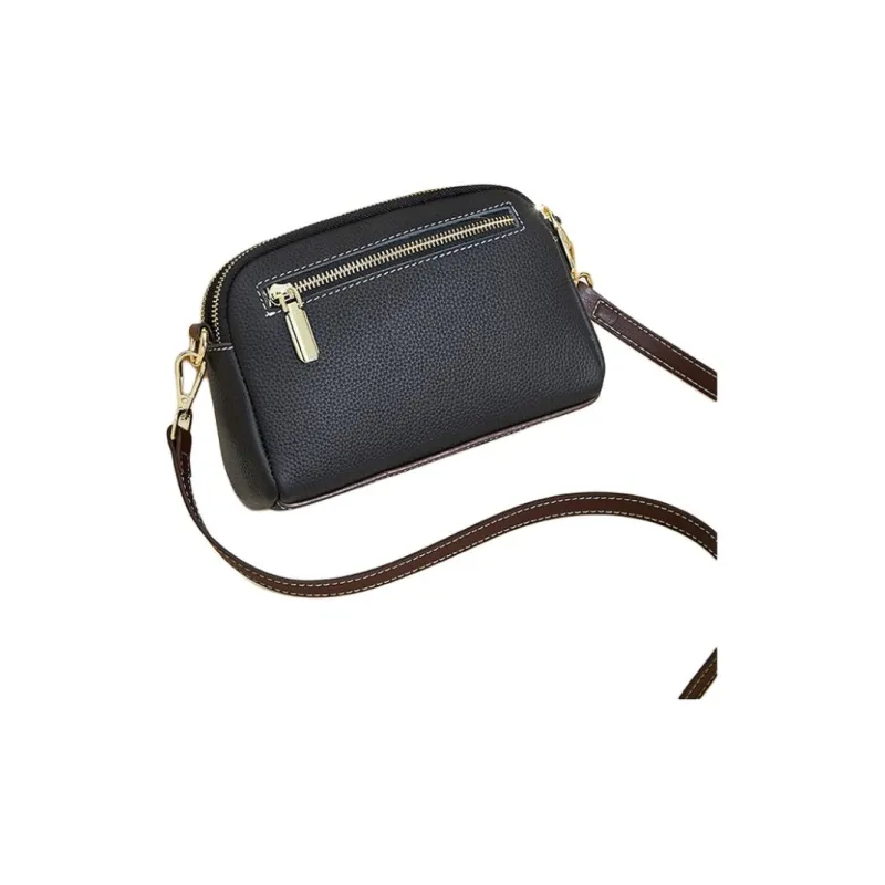 KAISER Top Grain Cow Leather Shoulder Bag, Crossbody Bag Regular Women's Black/Milkshake White-3