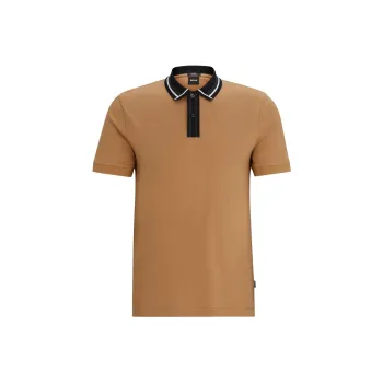 HUGO BOSS Mercerised Cotton Slim Fit Polo Shirt With Contrast Stripes Polo Shirt Men's Light Umber