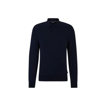 HUGO BOSS Cotton Jersey Regular Fit Sweater With Polo Collar Polo Shirt Men's Marine Blue