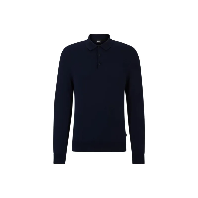 HUGO BOSS Cotton Jersey Regular Fit Sweater With Polo Collar Polo Shirt Men's Marine Blue-0