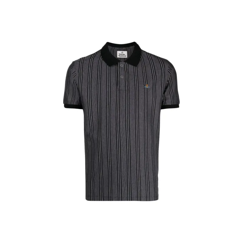Vivienne Westwood Orb-logo Striped Cotton Polo Shirt-0