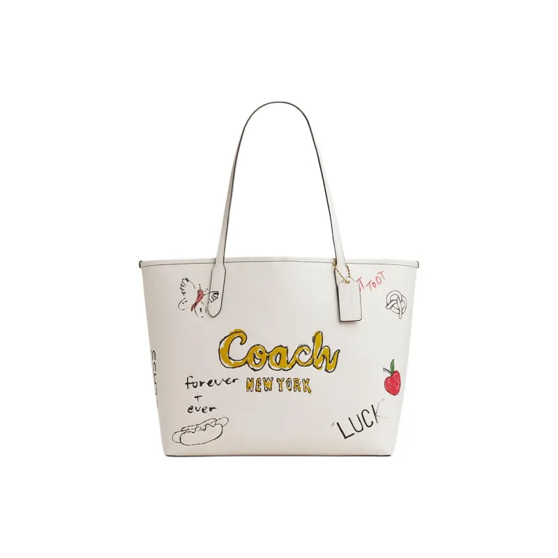 COACH City Cow Leather Tote Bag Shopping Bag Shoulder Bags Large Size Women's Chalk White-0