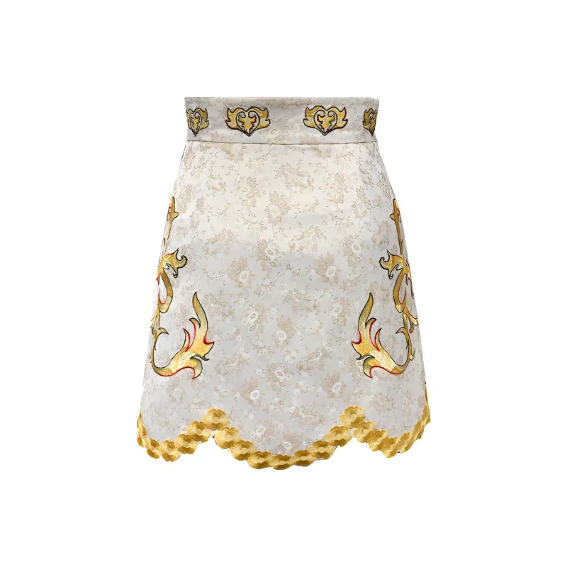Fiona Chen Casual Short Skirts Women's Flower Yellow Cream-1