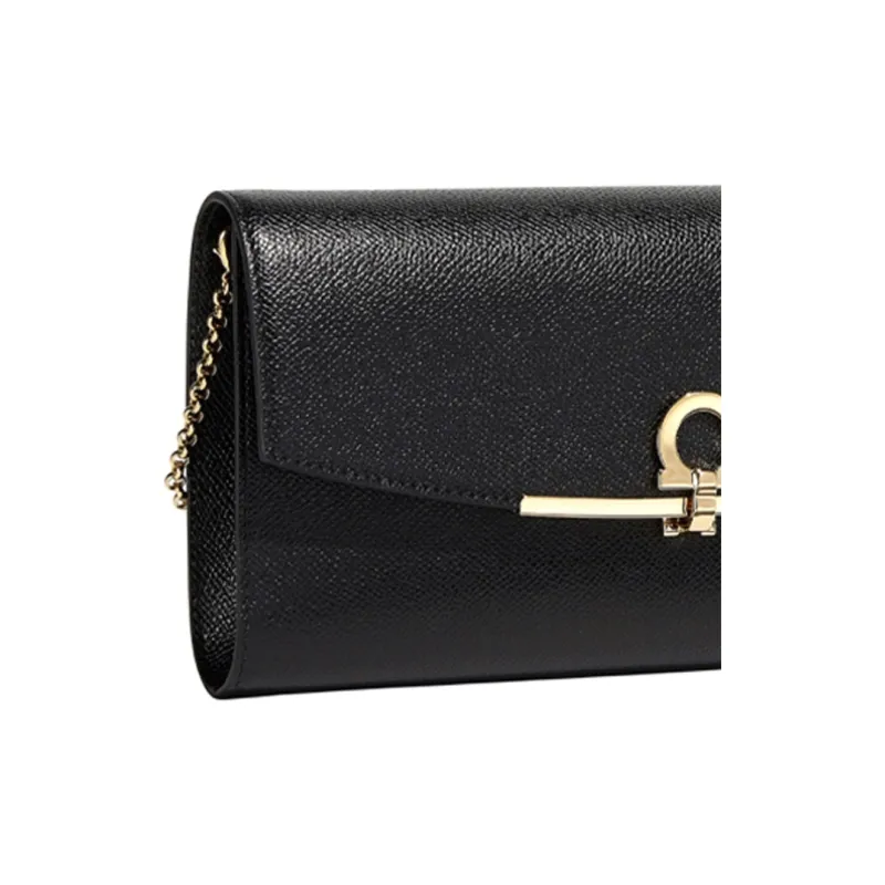 FERRAGAMO GANCINI Cow Leather Shoulder Bag Crossbody Bag Mini Women's Black-4
