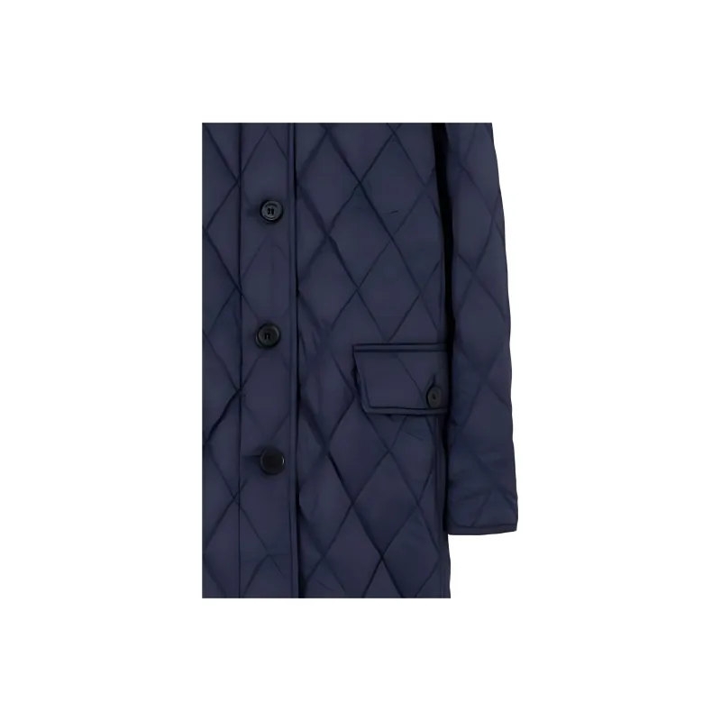 Burberry Detachable Hood Diamond Quilted Coat Navy-2