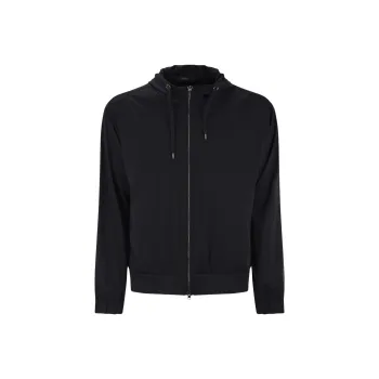 HERNO Logo Patch Zip Up Drawstring Hoodie