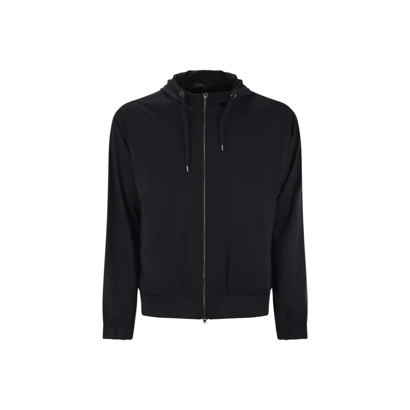 HERNO Logo Patch Zip Up Drawstring Hoodie-0