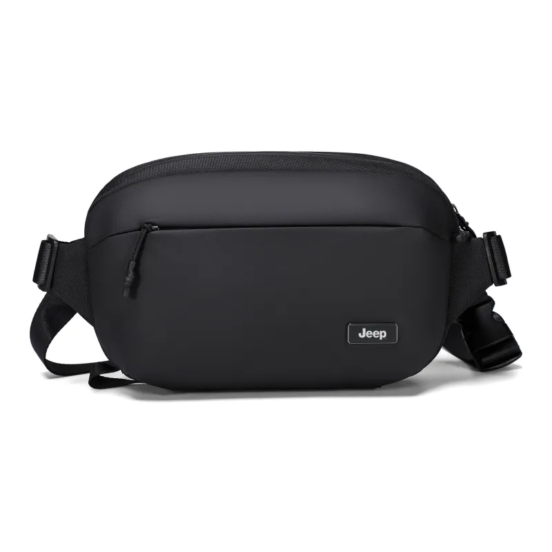 Jeep Nylon With Leather Film Sling Bag, Crossbody Bag Regular Men's Black-0