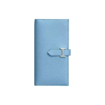 HERMES Bearn Epsom Calfskin Wallet Women's 7N Celeste Sky Blue