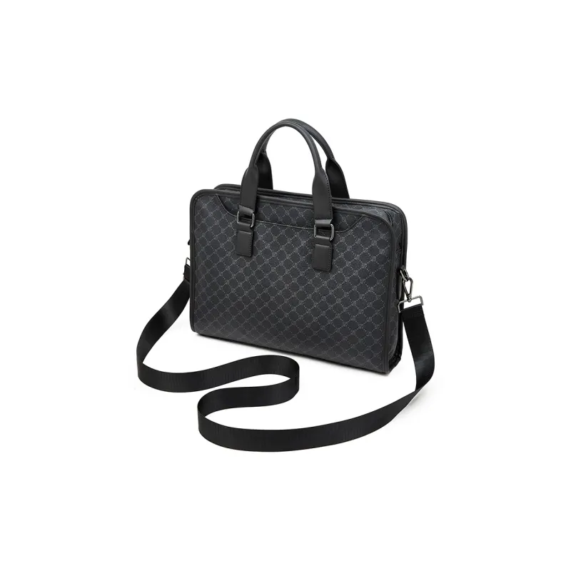 Old Man's Head Synthetic Leather Briefcases Men's Black/Black Plaid Style-6