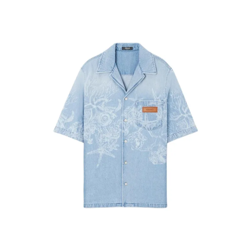 VERSACE Barocco Sea Short Sleeved Denim Shirt-0
