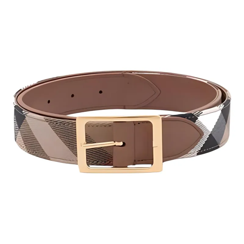 Burberry Logo Identification Leather Belts Women's Brown Width 3CM-3
