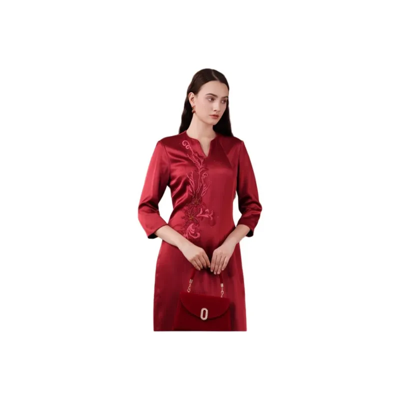 QIAOWANNI Long Sleeved Dresses Women's Persian Red-1