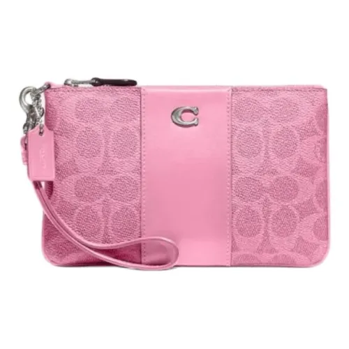 COACH Wristlet Artificial Leather Wrist Bags Clutches Small Size Women's Fresh Pink