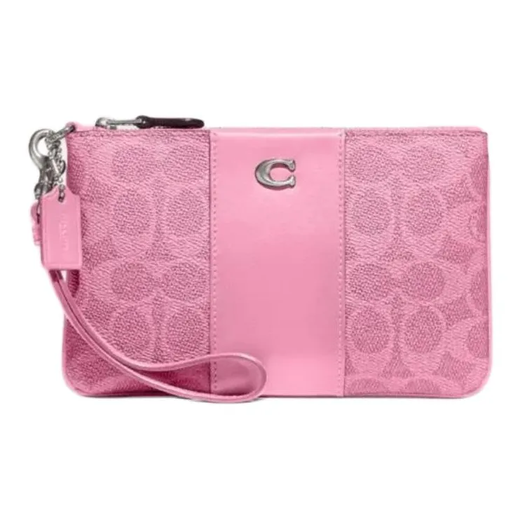COACH Wristlet Artificial Leather Wrist Bags Clutches Small Size Women's Fresh Pink-0