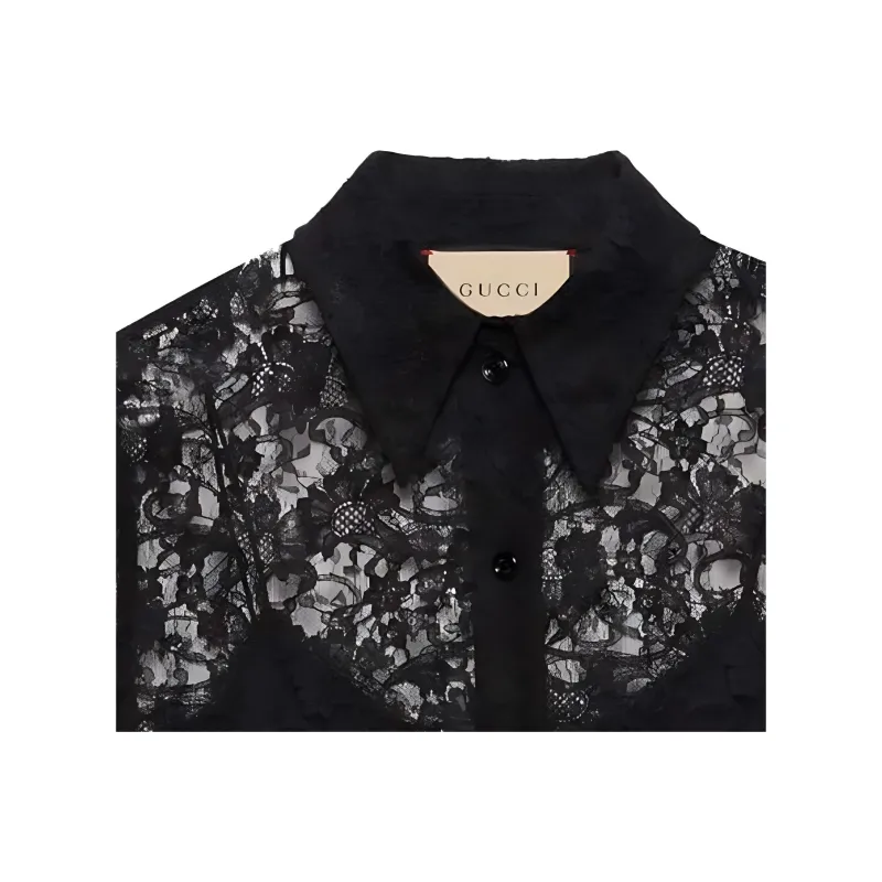 GUCCI Lace Patterned Blouse Black-3