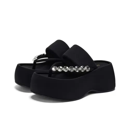 SHUMO Abrasion Resistant Slip Resistant Flip Flops Women's Black