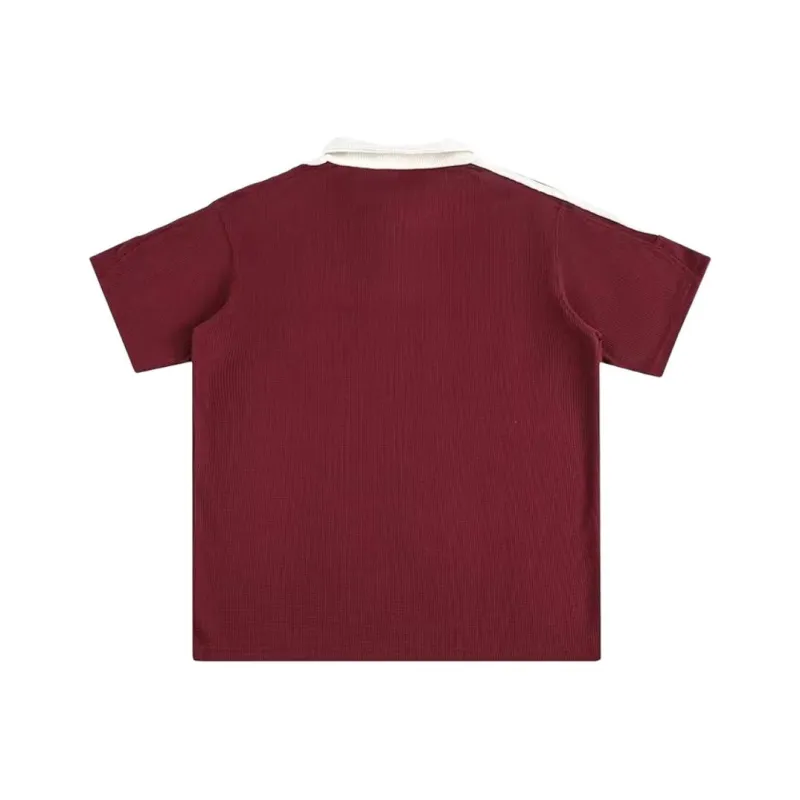 Mu Xiao Xin T Shirt Women's Maroon Letter Polo Collar T Shirt-0