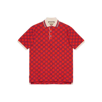 GUCCI Cotton Piquet Polo With Gg Polo Shirt Men's Red