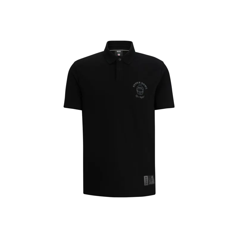 HUGO BOSS Cotton Polo Shirt With Metallic Print Polo Shirt Men's Black-0