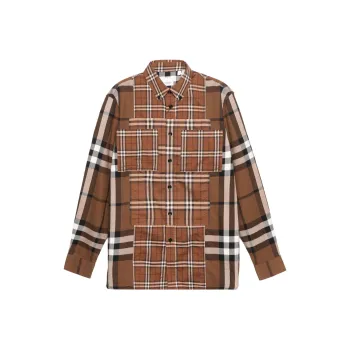 Burberry Check Woven Shirt Brown