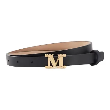 MaxMara Solid Color Design Calfskin Leather Belts Women's Black Width 1.5CM