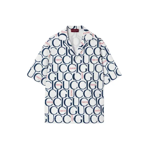GUCCI Maxi Print Fabric Shirt Men's Blue