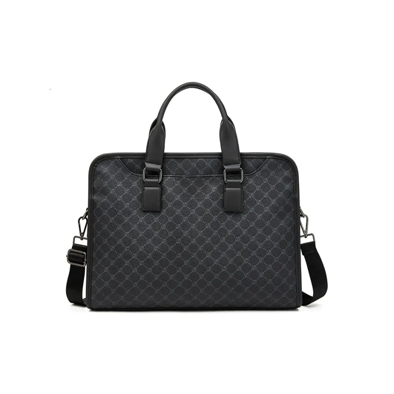 Old Man's Head Synthetic Leather Briefcases Men's Black/Black Plaid Style-4