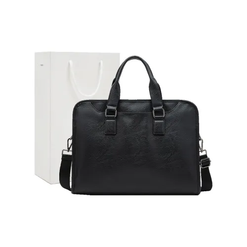 Old Man's Head Synthetic Leather Briefcases Men's Black/Black Plaid Style