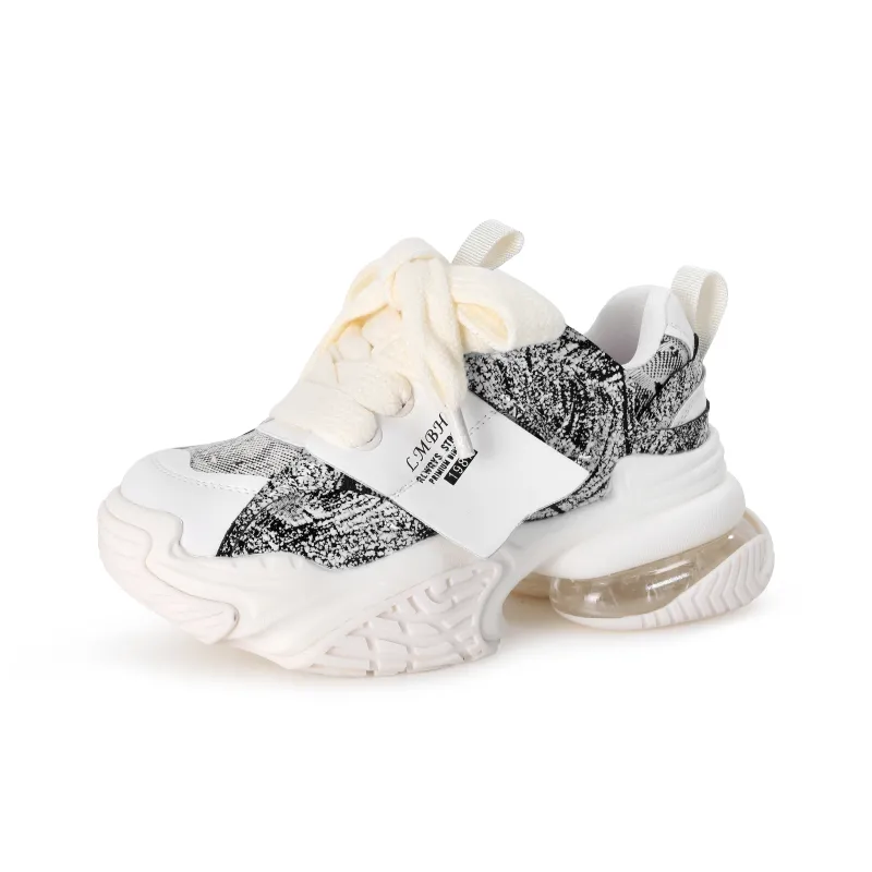 FAICCIA Embossed Air Cushion Shoe Low Top Chunky Sneakers Women's Yellow-16
