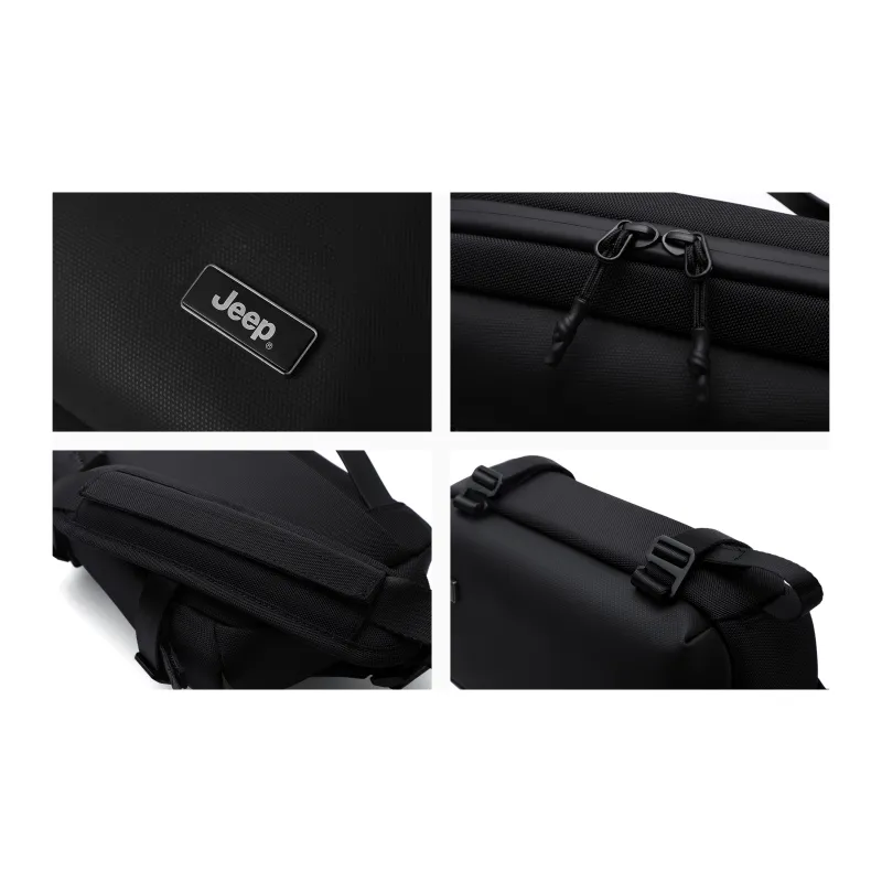 Jeep Nylon With Leather Film Sling Bag, Crossbody Bag Regular Men's Black-2