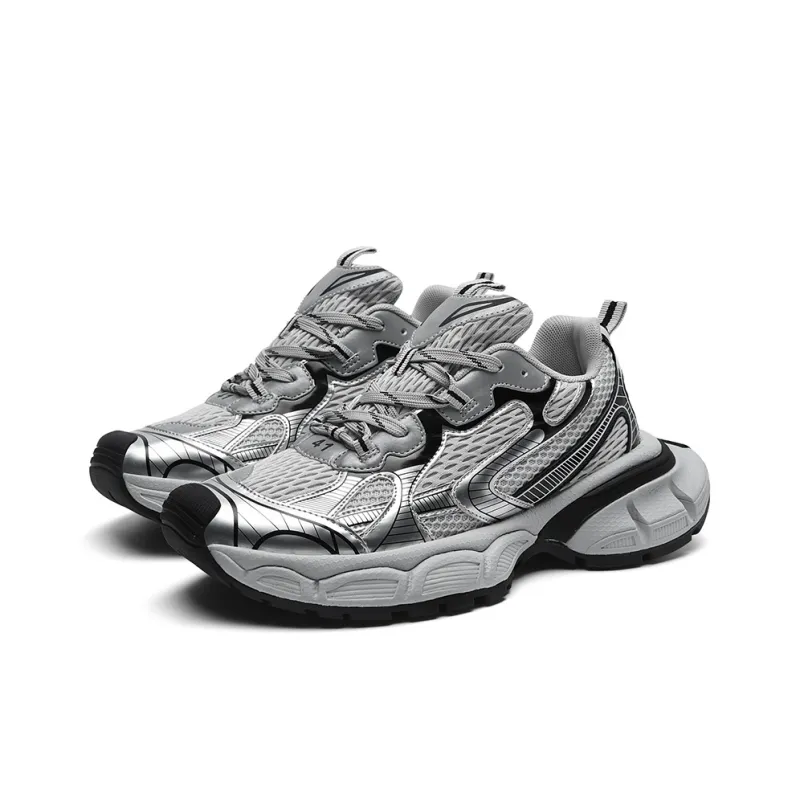 SUPEREDGE Slip Resistant Lightweight Cushioning Low Top Chunky Sneakers Unisex Silver-1