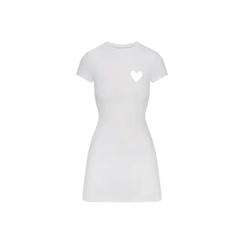 SKIMS Valentine's Day Collection SS25 COTTON JERSEY HEART MINI DRESS Short-Sleeved Dresses Women's SNOW/Snow White