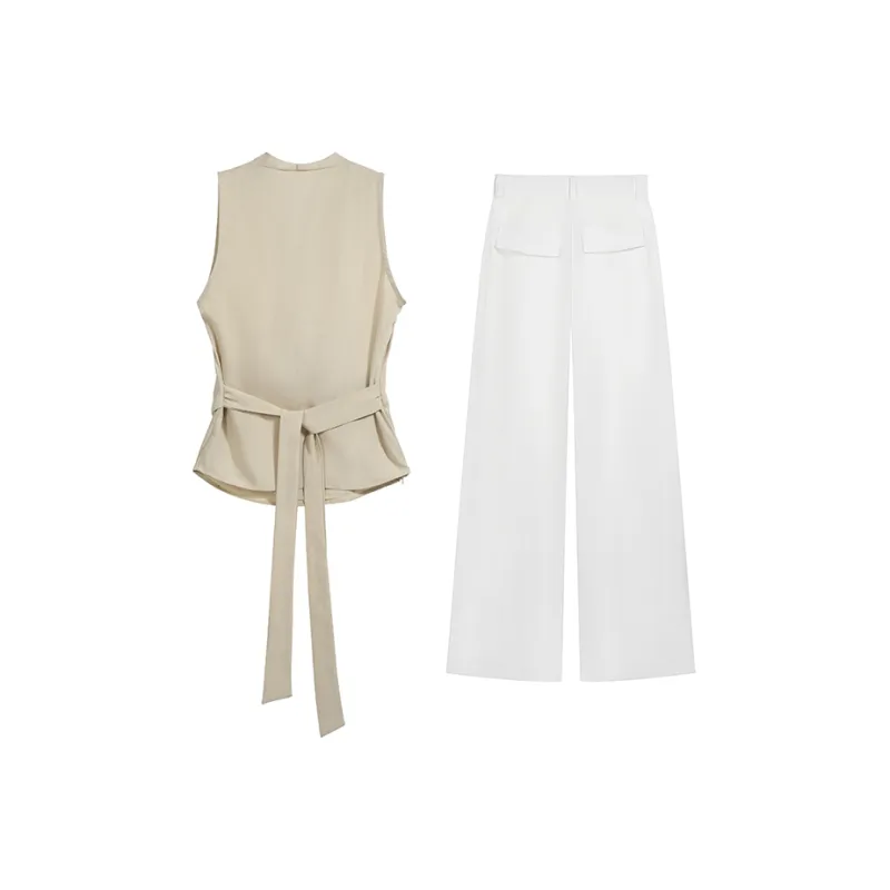 PZGE Casual Suit Women's Set Apricot/White-1