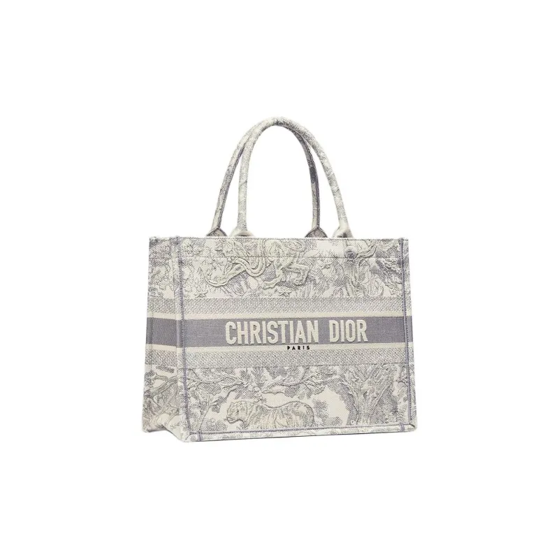 DIOR BookTote Cotton Tote Bag, Shopping Bag, Handbag Medium Size Women's Beige & Gray-1