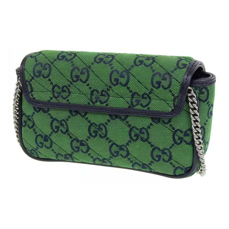 GUCCI Marmont Canvas With Leather Shoulder Bag Crossbody Bag Extra Mini Women's Green/Dark Blue-3