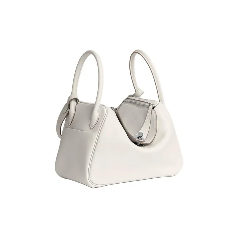 HERMES Lindy Swift Calfskin One Shoulder Handbags Women's Gray Pearl & Dizzy Green-1