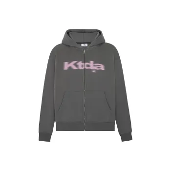 KTDA Zip Closure Fleece Lined Hoodie Chinese Fashion Trend Brand Couple Coat American Unisex Dark Gray