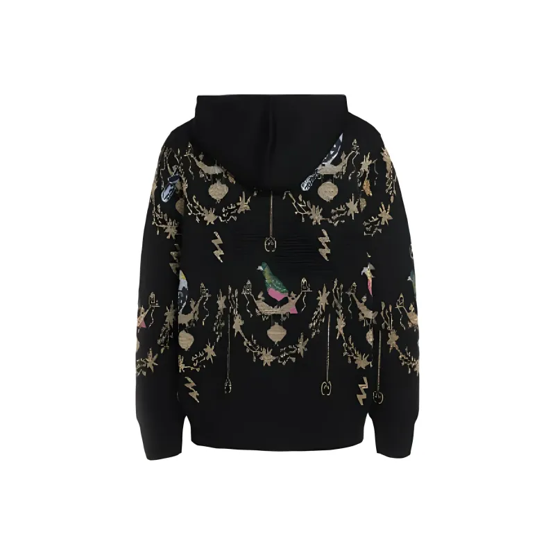 QIAOWANNI Sweater Women's Ink Black Goldfinch-1