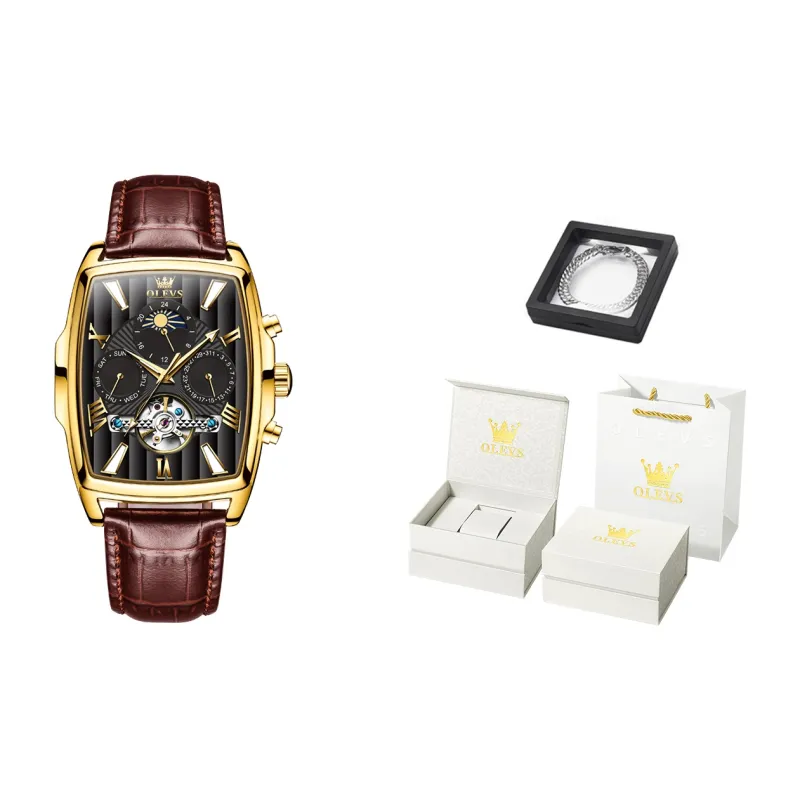 OLEVS Mechanical Movement Leather Strap Watch Men's Watches White Dial-15