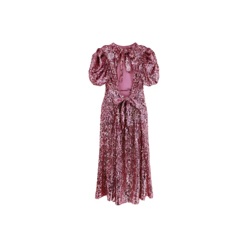 Rotate Sequin Embellished Puff Sleeved Midi Dress-1