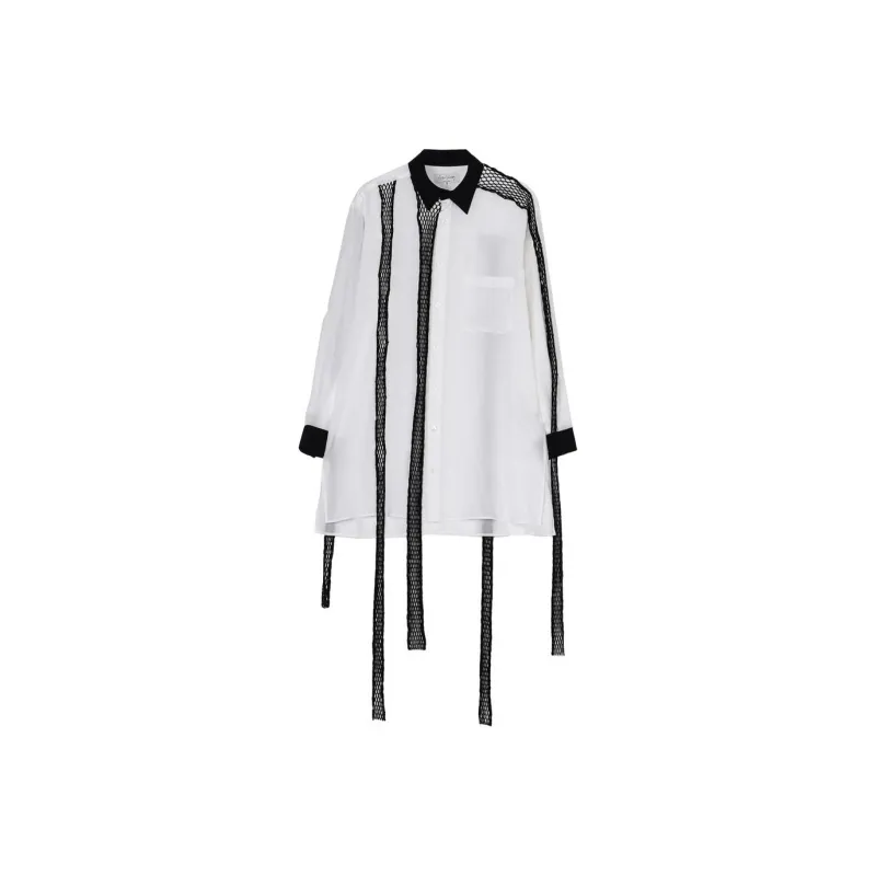 Yohji Yamamoto Contrasting Mesh detail Linen Shirt-0