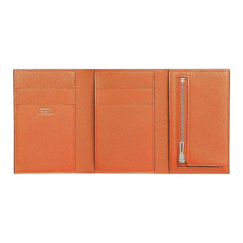 HERMES Bearn Mysore Goat Skin Wallet Women's 93 Orange Hermes Orange-1