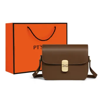 PT'SON Cow Leather Underarm Crossbody Bag, Shoulder Bag, Small Square Bag Regular Women's Dark Coffee