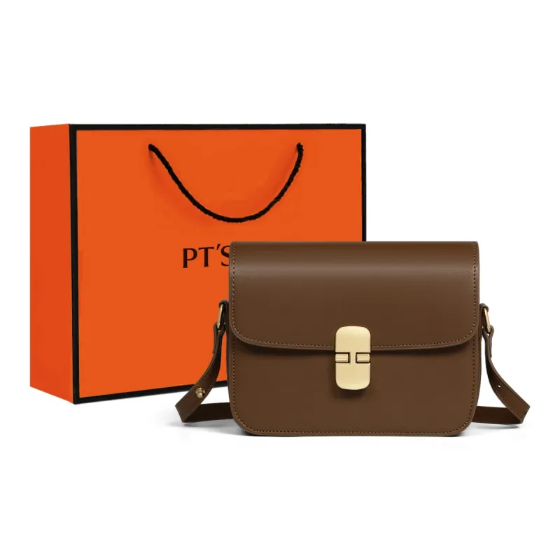 PT'SON Cow Leather Underarm Crossbody Bag, Shoulder Bag, Small Square Bag Regular Women's Dark Coffee-0