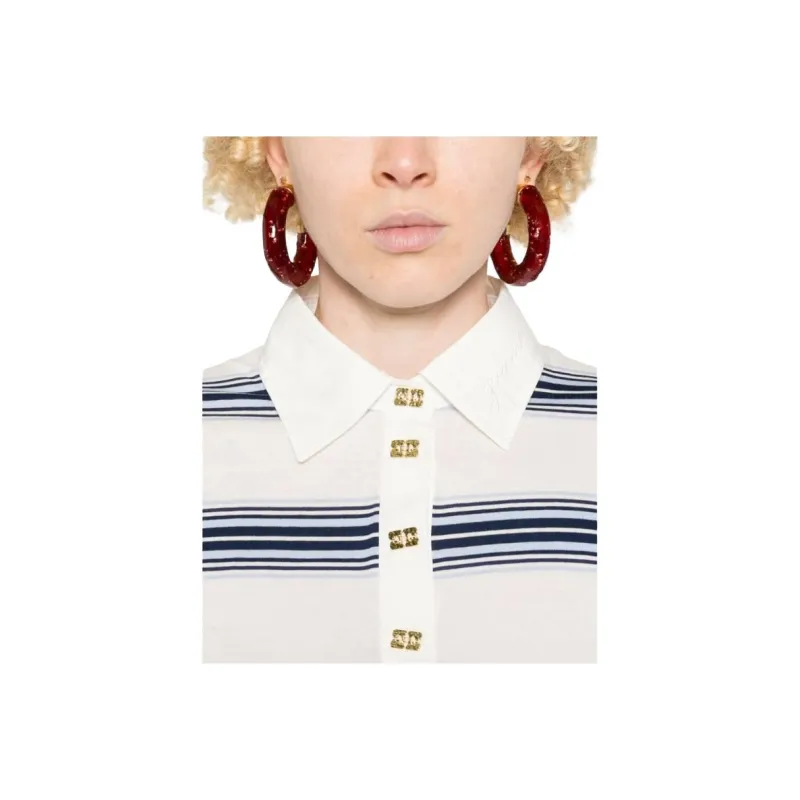 GANNI Striped Long-Sleeved Polo Shirt-4