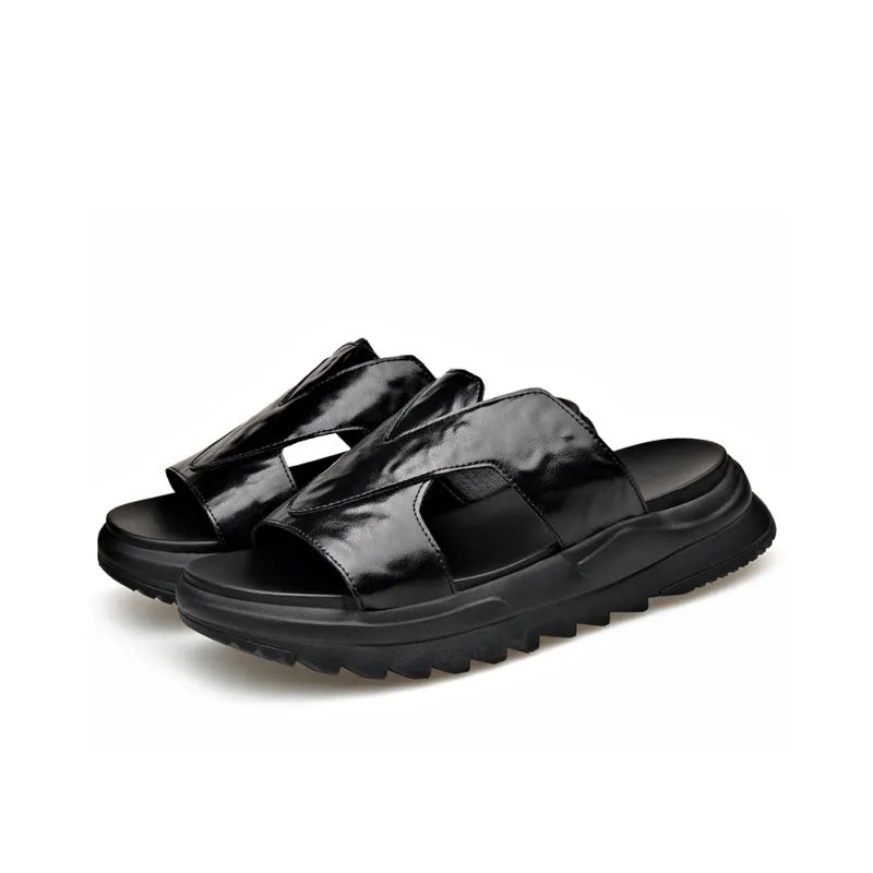LUOMAIKE Rubber Sole Slip Resistant Slide Slippers Men's Black-2