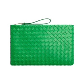Bottega Veneta Lambskin Clutch Large Size Women's Parrot Green