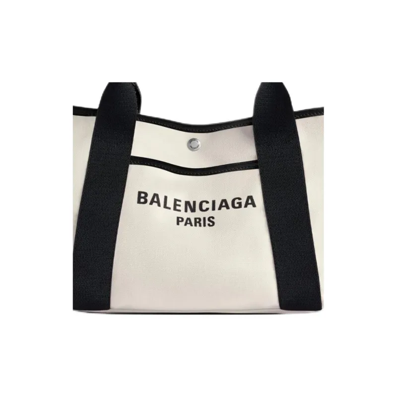 Balenciaga Biarritz Cotton Tote Bag, Shopping Bag, Shoulder Bag, Handbag Small Size Women's White & Black-5